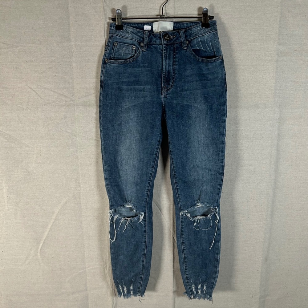One Teaspoon High Waist Freebird II Distressed Skinny Jeans Blue Size 25